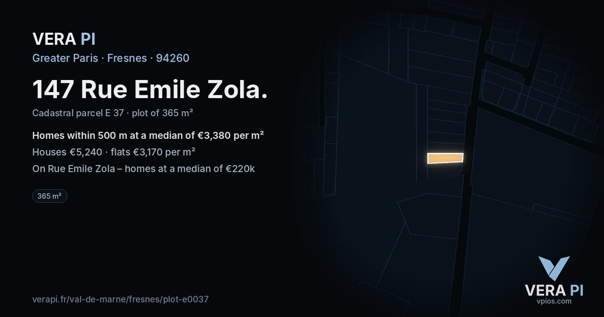 147 Rue Emile Zola, Fresnes at night – the plot lit, the parcels around coloured by the prices near them