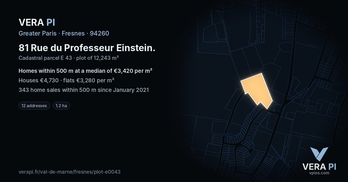 81 Rue du Professeur Einstein, Fresnes at night – the plot lit, the parcels around coloured by the prices near them