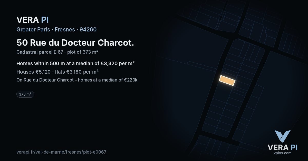 50 Rue du Docteur Charcot, Fresnes at night – the plot lit, the parcels around coloured by the prices near them