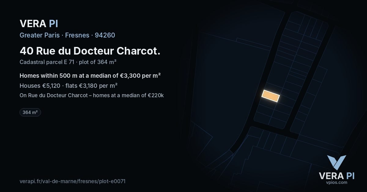 40 Rue du Docteur Charcot, Fresnes at night – the plot lit, the parcels around coloured by the prices near them