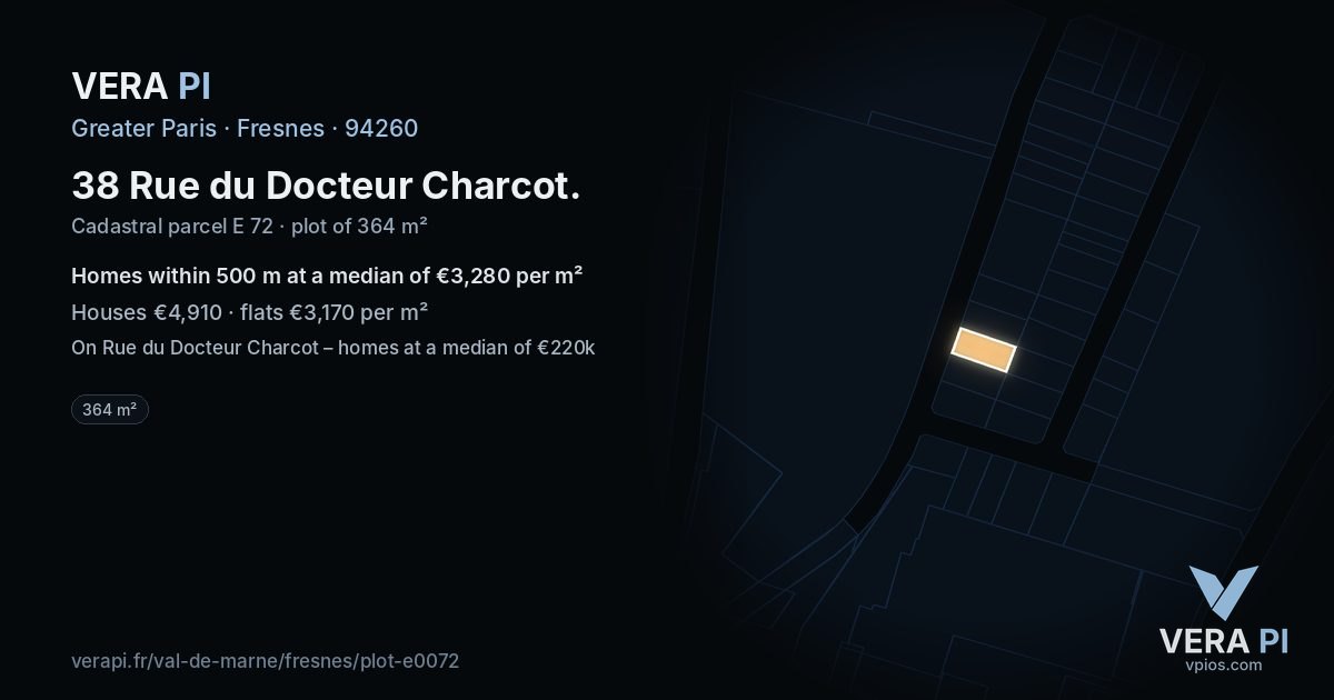 38 Rue du Docteur Charcot, Fresnes at night – the plot lit, the parcels around coloured by the prices near them