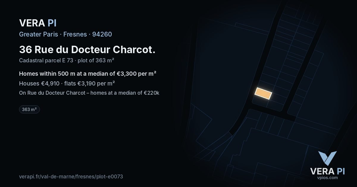 36 Rue du Docteur Charcot, Fresnes at night – the plot lit, the parcels around coloured by the prices near them