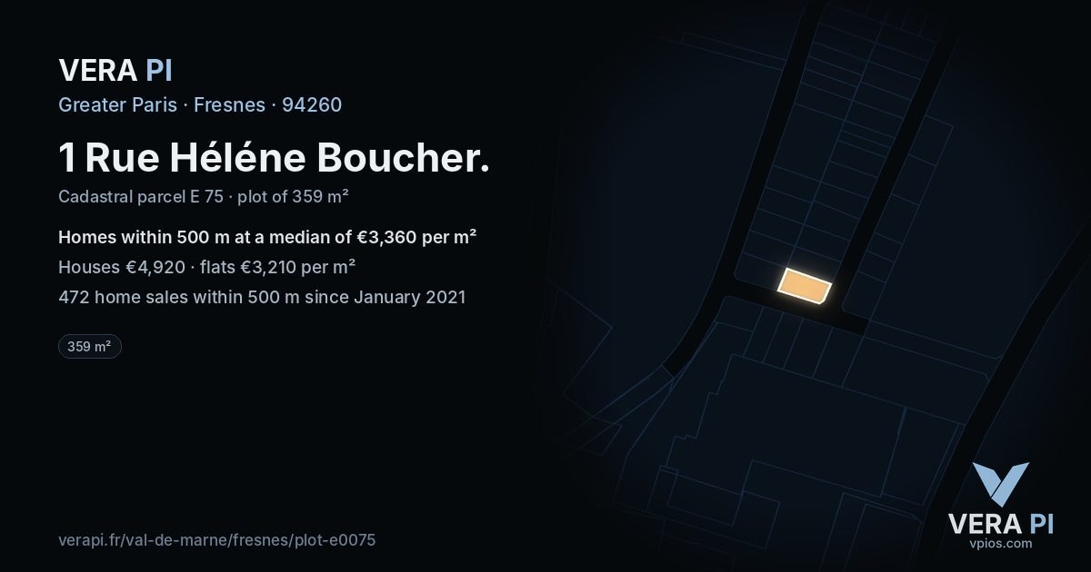 1 Rue Héléne Boucher, Fresnes at night – the plot lit, the parcels around coloured by the prices near them