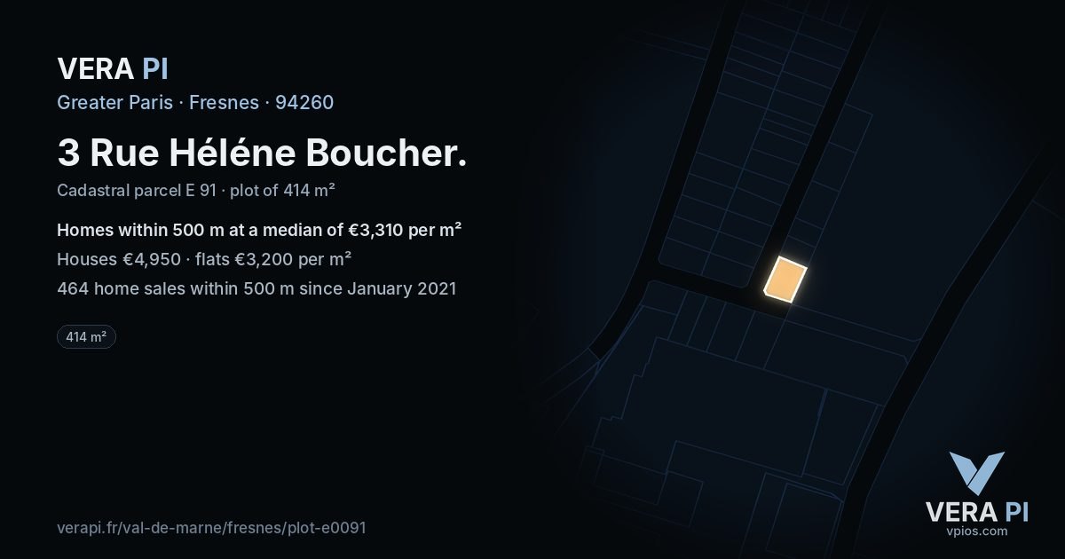 3 Rue Héléne Boucher, Fresnes at night – the plot lit, the parcels around coloured by the prices near them