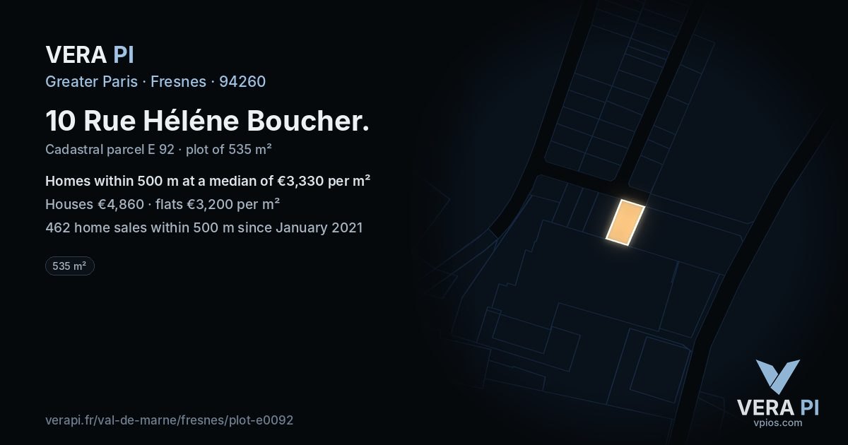 10 Rue Héléne Boucher, Fresnes at night – the plot lit, the parcels around coloured by the prices near them