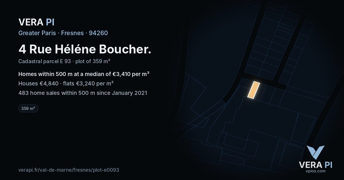 4 Rue Héléne Boucher, Fresnes at night – the plot lit, the parcels around coloured by the prices near them