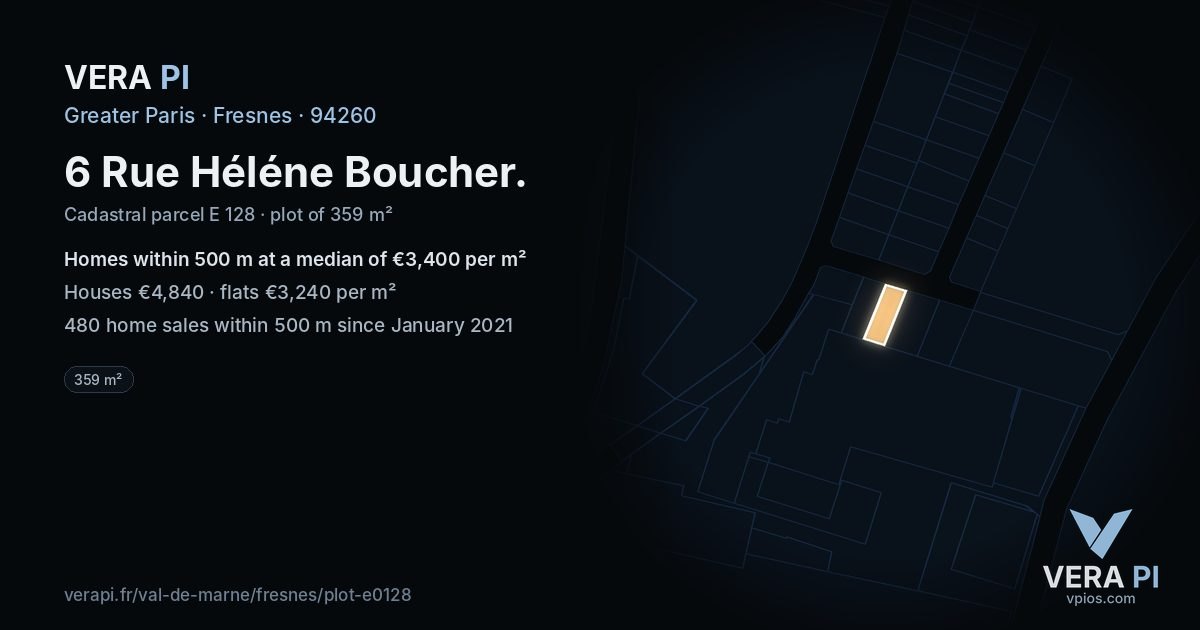 6 Rue Héléne Boucher, Fresnes at night – the plot lit, the parcels around coloured by the prices near them