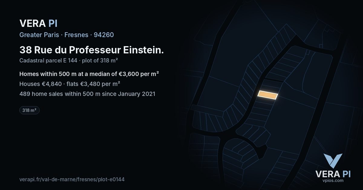 38 Rue du Professeur Einstein, Fresnes at night – the plot lit, the parcels around coloured by the prices near them