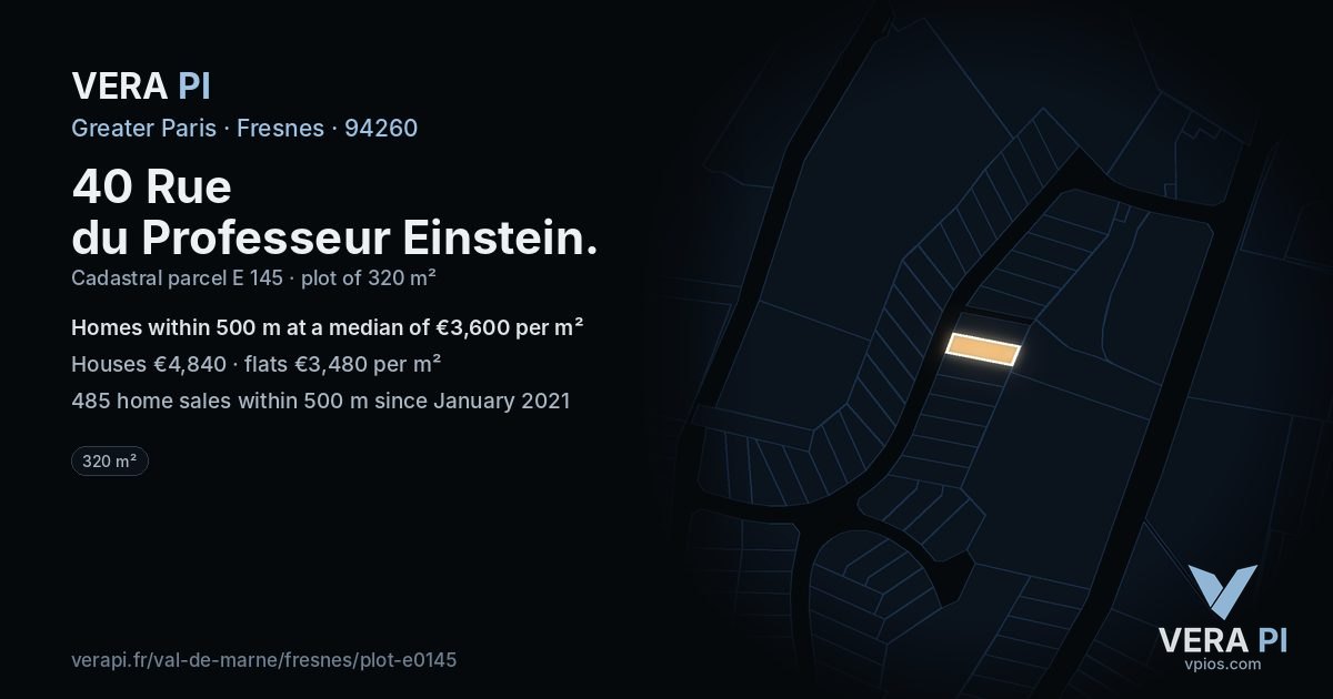 40 Rue du Professeur Einstein, Fresnes at night – the plot lit, the parcels around coloured by the prices near them