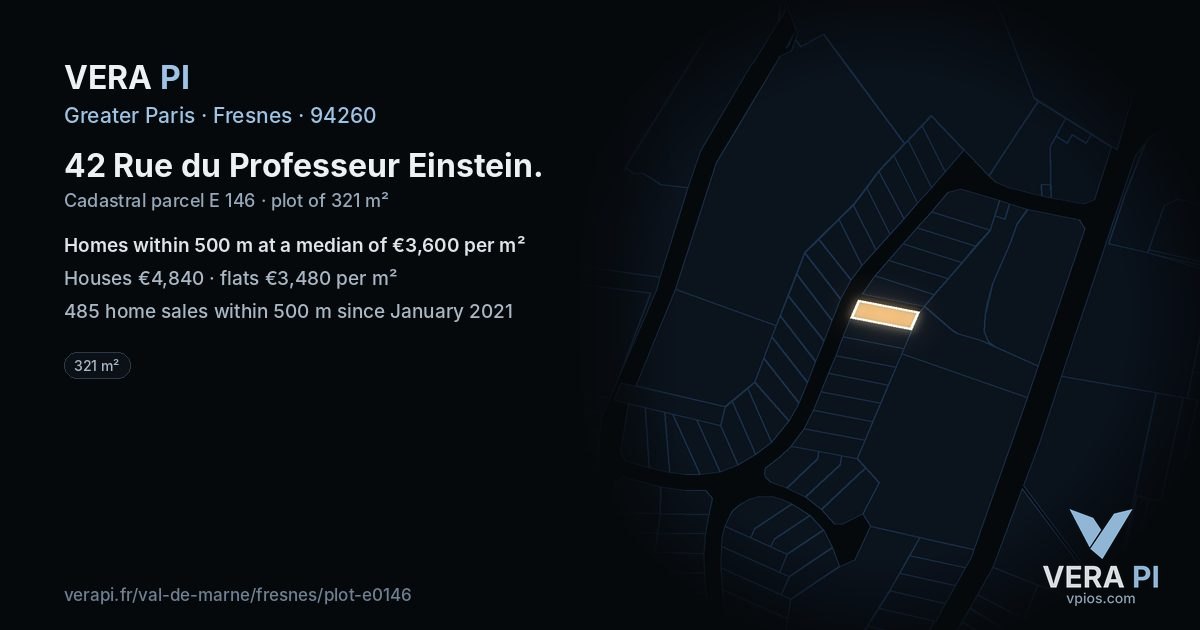 42 Rue du Professeur Einstein, Fresnes at night – the plot lit, the parcels around coloured by the prices near them