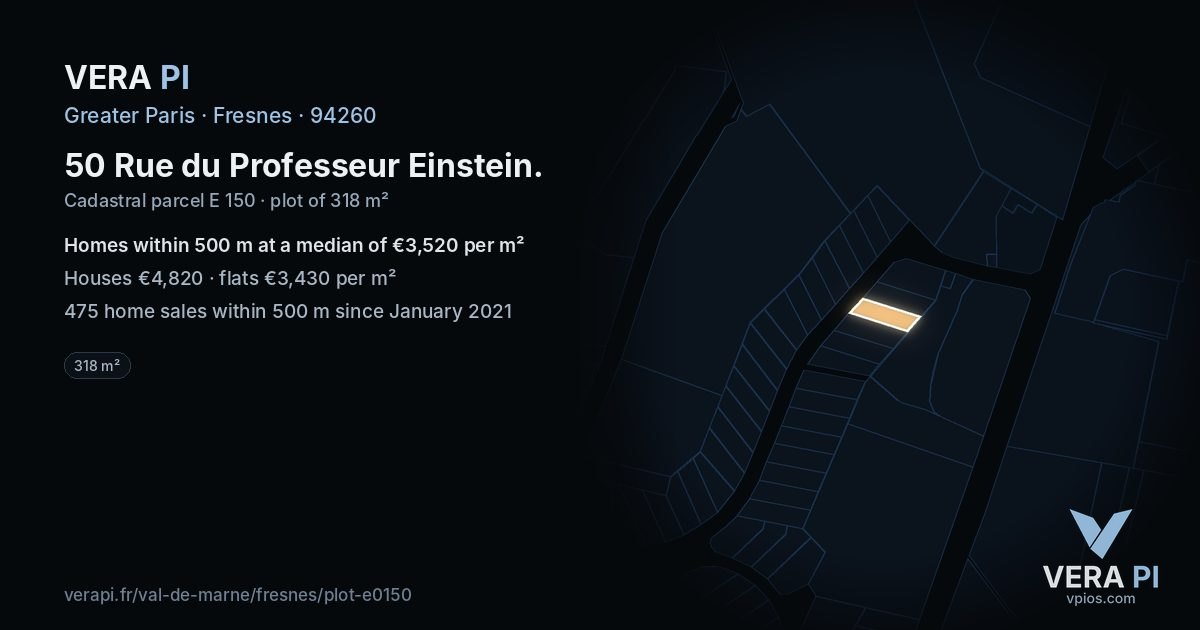 50 Rue du Professeur Einstein, Fresnes at night – the plot lit, the parcels around coloured by the prices near them