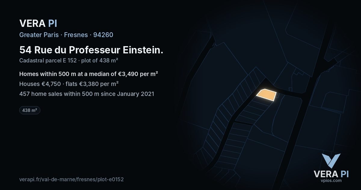 54 Rue du Professeur Einstein, Fresnes at night – the plot lit, the parcels around coloured by the prices near them