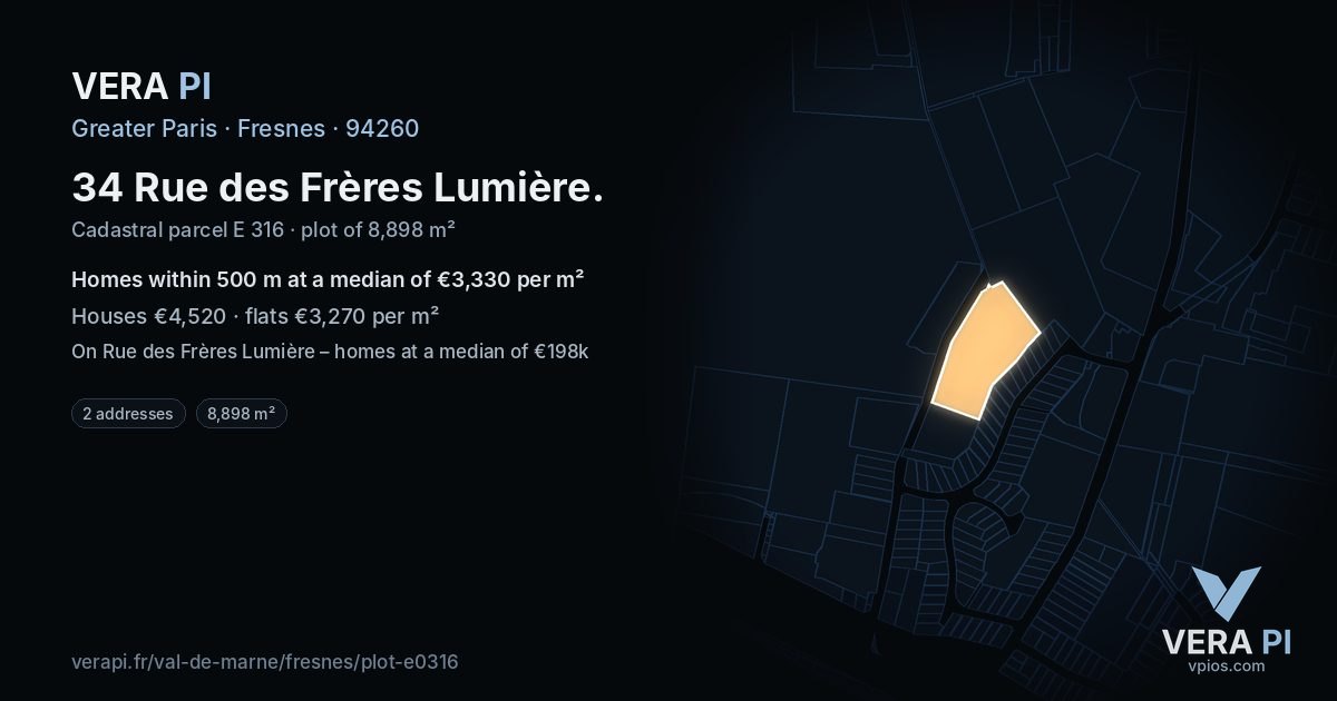 34 Rue des Frères Lumière, Fresnes at night – the plot lit, the parcels around coloured by the prices near them