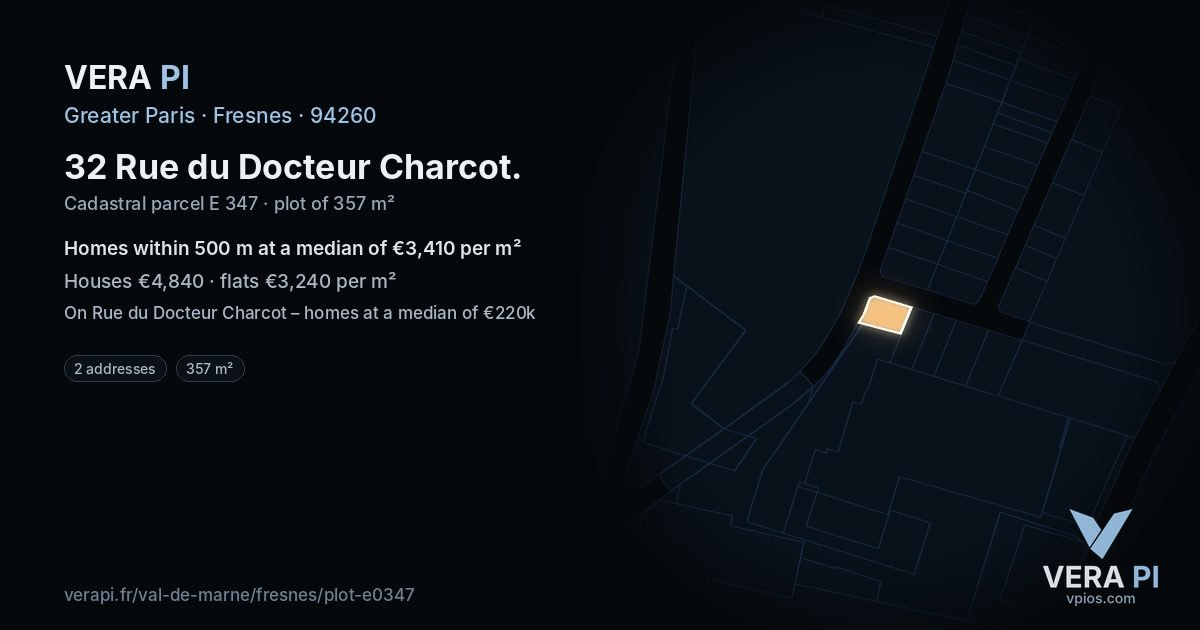 32 Rue du Docteur Charcot, Fresnes at night – the plot lit, the parcels around coloured by the prices near them