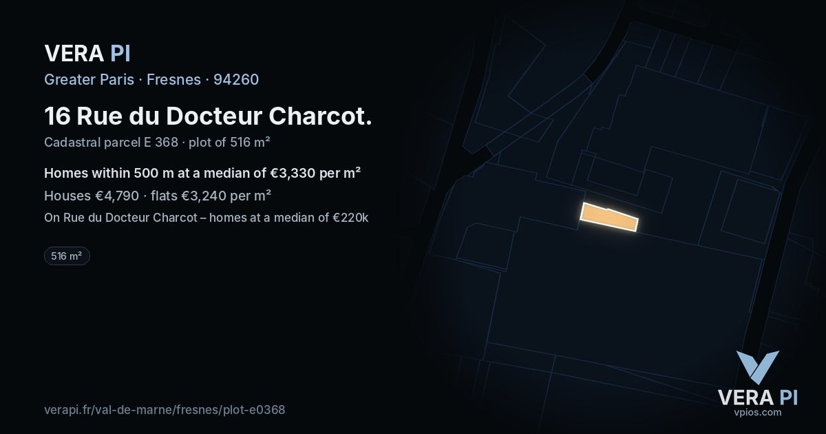 16 Rue du Docteur Charcot, Fresnes at night – the plot lit, the parcels around coloured by the prices near them