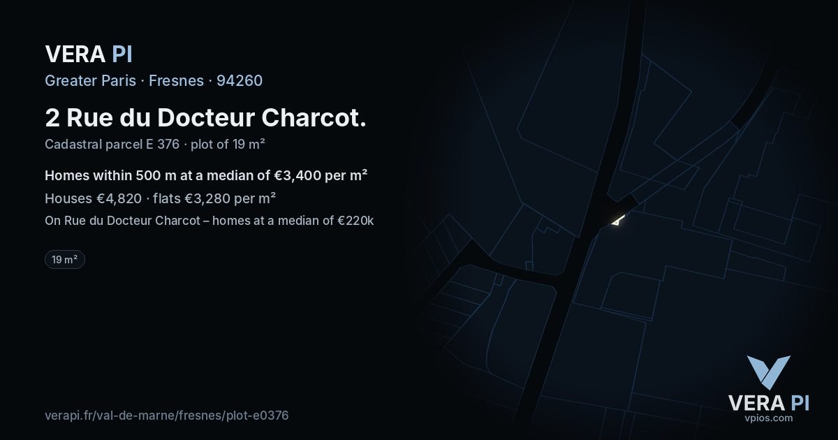 2 Rue du Docteur Charcot, Fresnes at night – the plot lit, the parcels around coloured by the prices near them