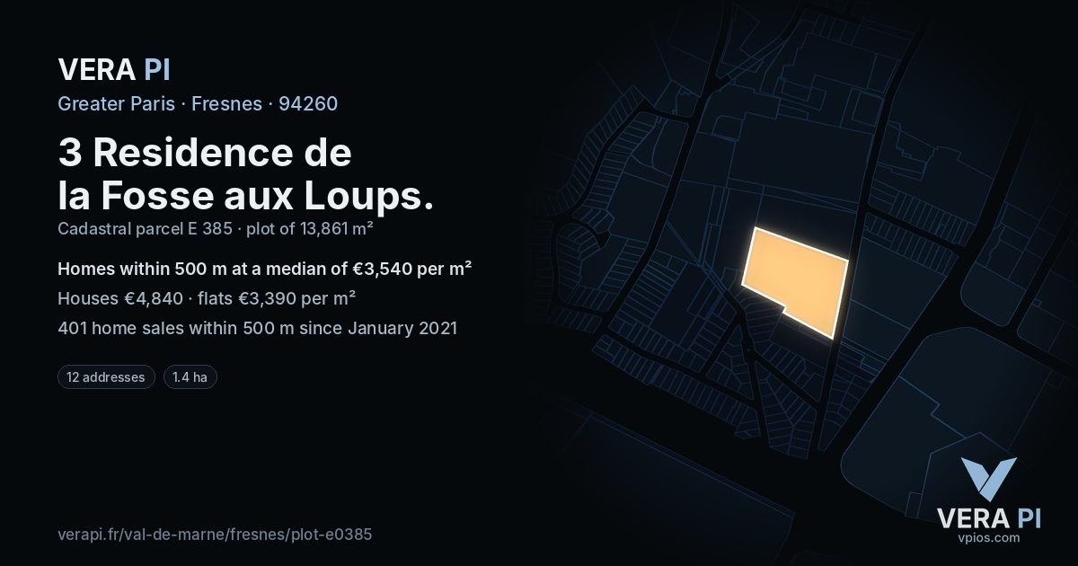 3 Residence de la Fosse aux Loups, Fresnes at night – the plot lit, the parcels around coloured by the prices near them
