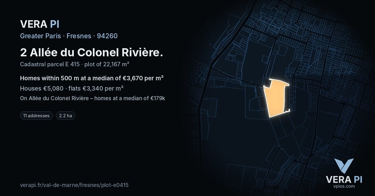 2 Allée du Colonel Rivière, Fresnes at night – the plot lit, the parcels around coloured by the prices near them