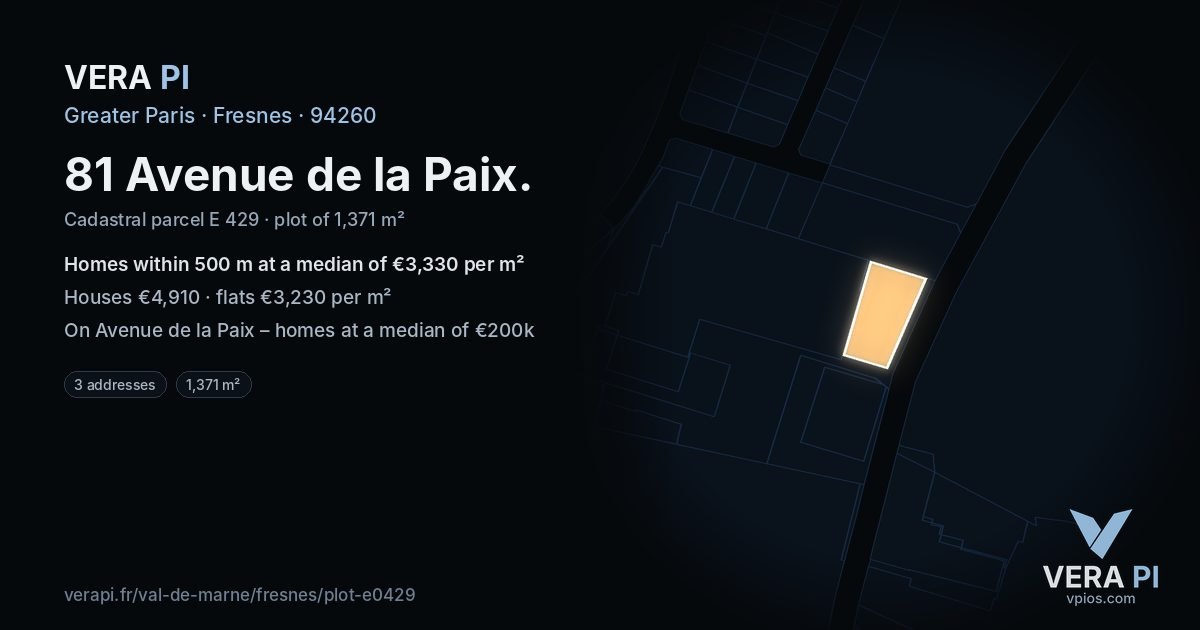 81 Avenue de la Paix, Fresnes at night – the plot lit, the parcels around coloured by the prices near them