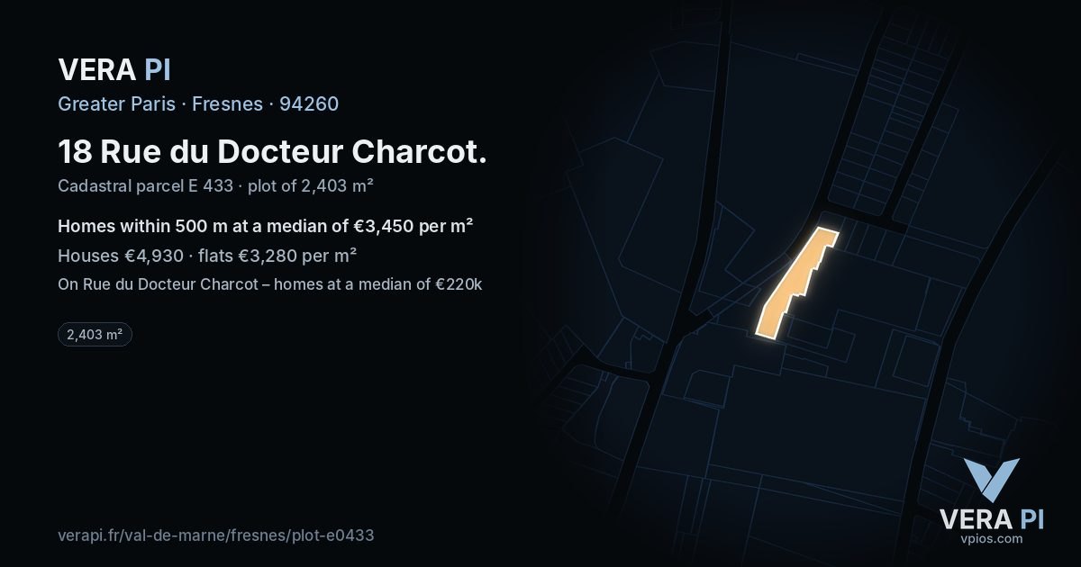 18 Rue du Docteur Charcot, Fresnes at night – the plot lit, the parcels around coloured by the prices near them