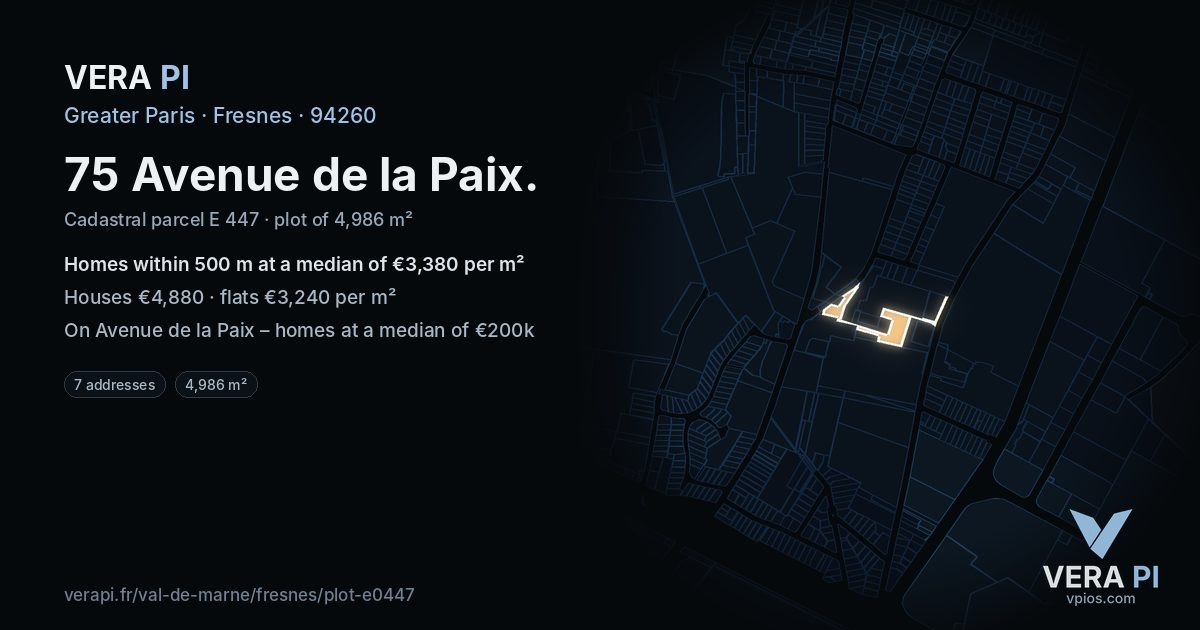 75 Avenue de la Paix, Fresnes at night – the plot lit, the parcels around coloured by the prices near them