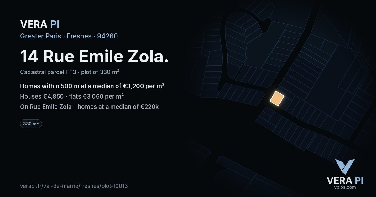 14 Rue Emile Zola, Fresnes at night – the plot lit, the parcels around coloured by the prices near them
