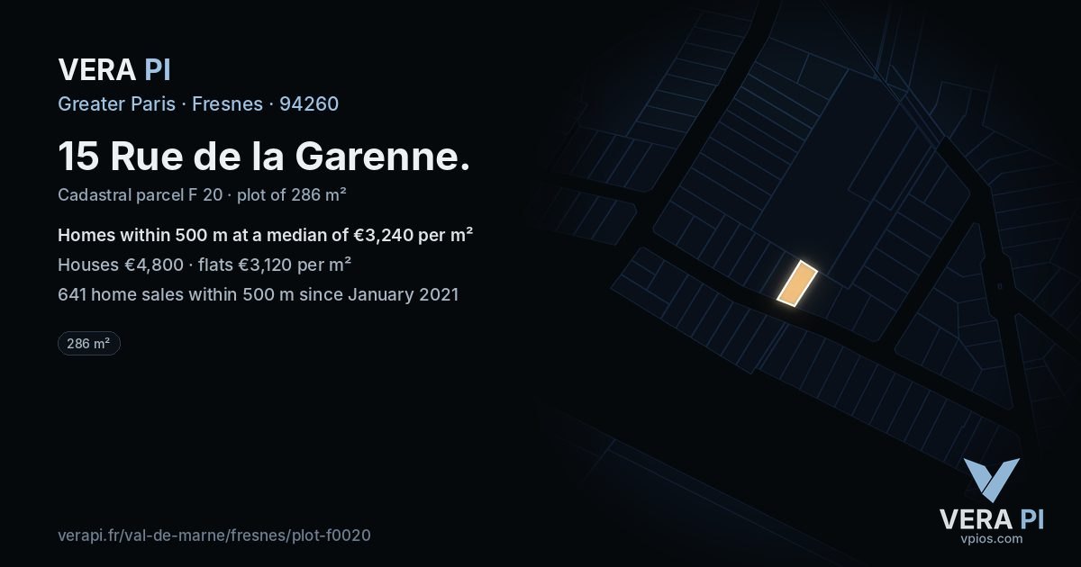 15 Rue de la Garenne, Fresnes at night – the plot lit, the parcels around coloured by the prices near them