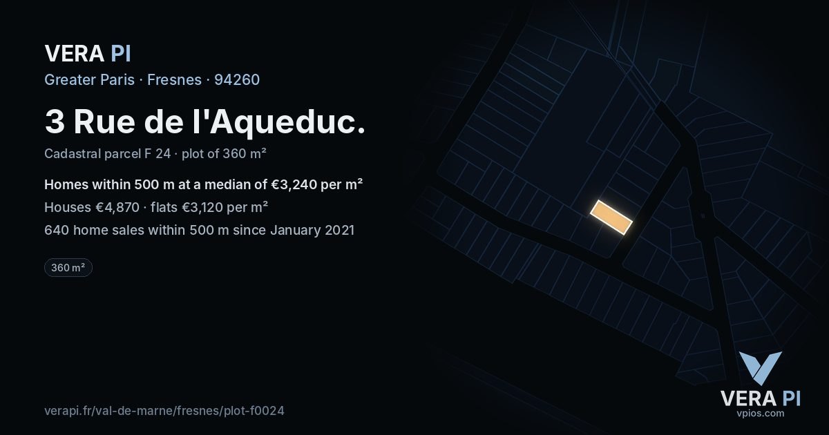3 Rue de l'Aqueduc, Fresnes at night – the plot lit, the parcels around coloured by the prices near them