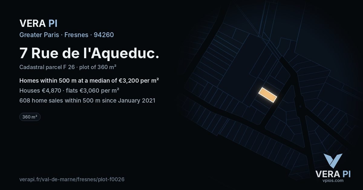 7 Rue de l'Aqueduc, Fresnes at night – the plot lit, the parcels around coloured by the prices near them