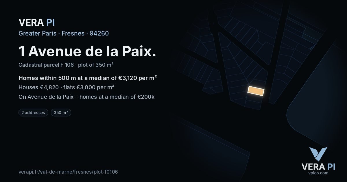 1 Avenue de la Paix, Fresnes at night – the plot lit, the parcels around coloured by the prices near them