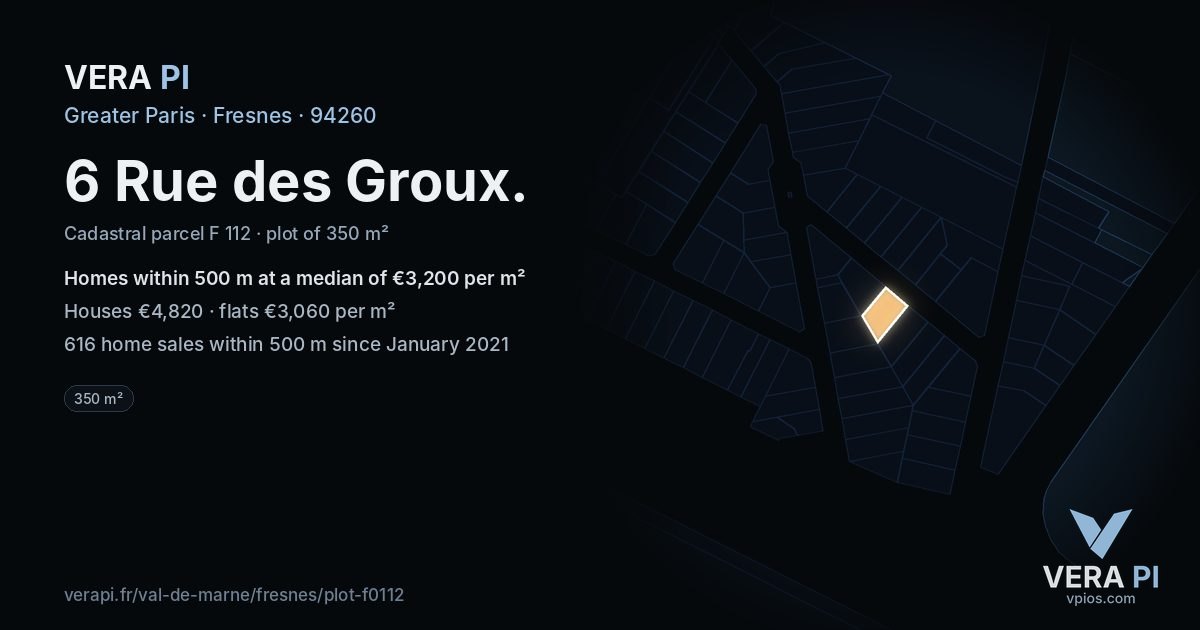 6 Rue des Groux, Fresnes at night – the plot lit, the parcels around coloured by the prices near them