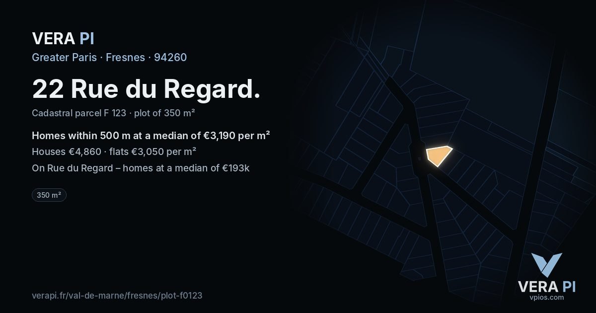 22 Rue du Regard, Fresnes at night – the plot lit, the parcels around coloured by the prices near them