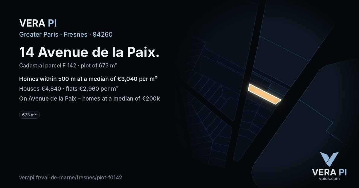 14 Avenue de la Paix, Fresnes at night – the plot lit, the parcels around coloured by the prices near them