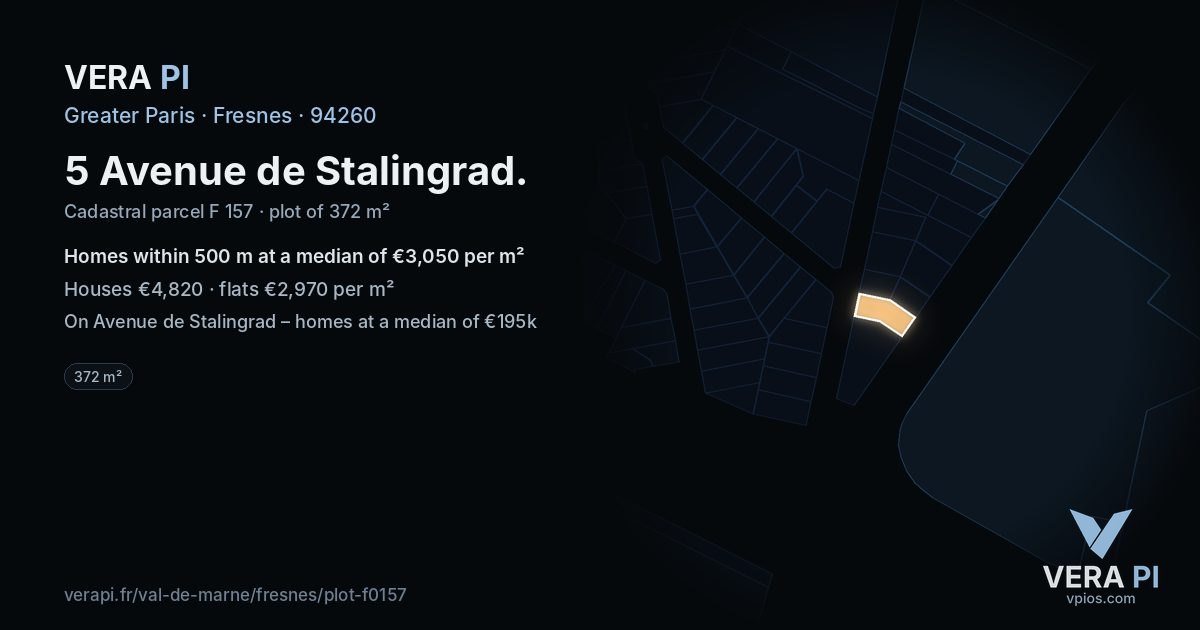 5 Avenue de Stalingrad, Fresnes at night – the plot lit, the parcels around coloured by the prices near them