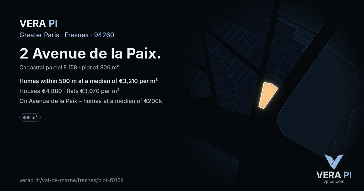 2 Avenue de la Paix, Fresnes at night – the plot lit, the parcels around coloured by the prices near them
