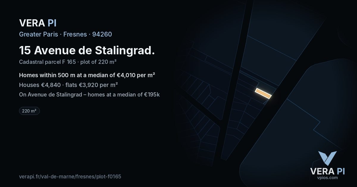 15 Avenue de Stalingrad, Fresnes at night – the plot lit, the parcels around coloured by the prices near them