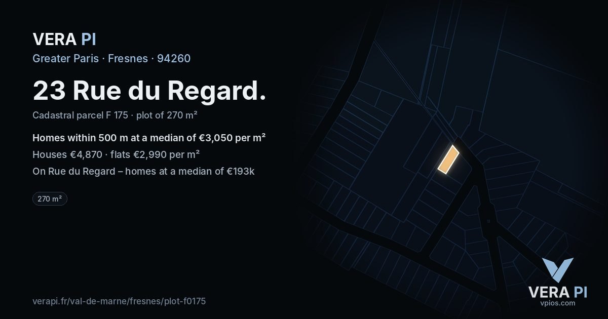 23 Rue du Regard, Fresnes at night – the plot lit, the parcels around coloured by the prices near them