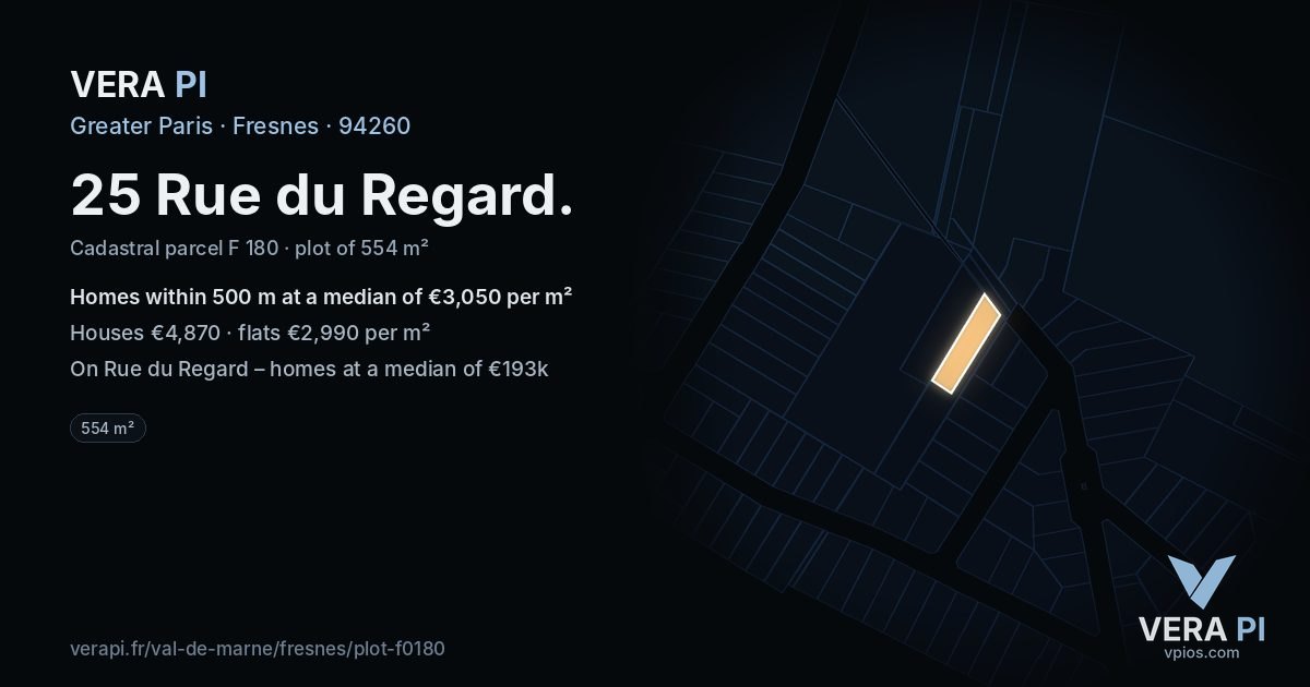 25 Rue du Regard, Fresnes at night – the plot lit, the parcels around coloured by the prices near them
