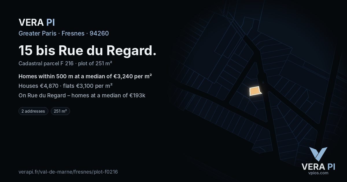 15 bis Rue du Regard, Fresnes at night – the plot lit, the parcels around coloured by the prices near them