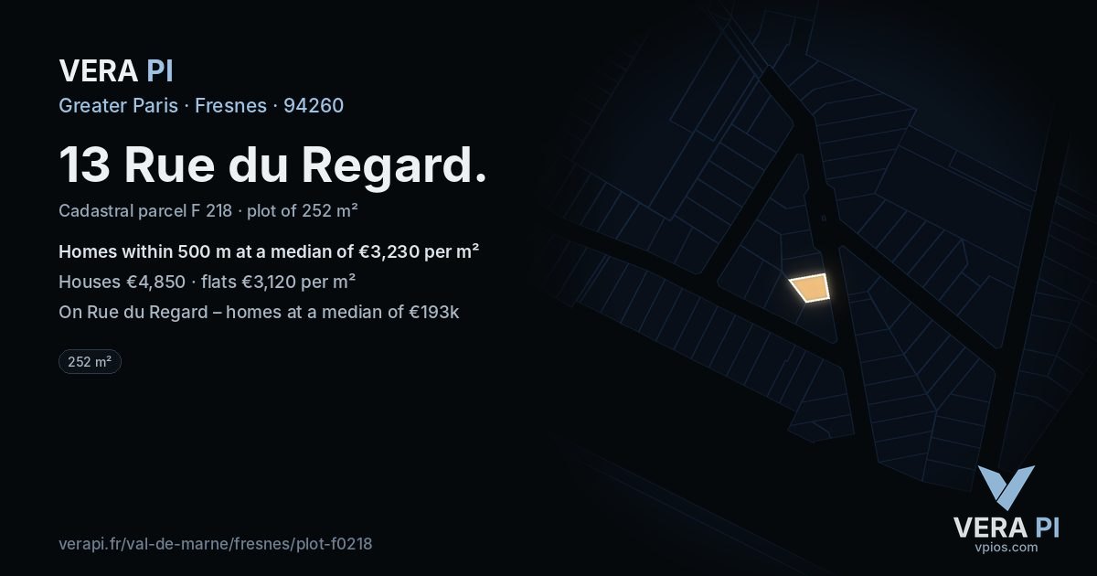 13 Rue du Regard, Fresnes at night – the plot lit, the parcels around coloured by the prices near them
