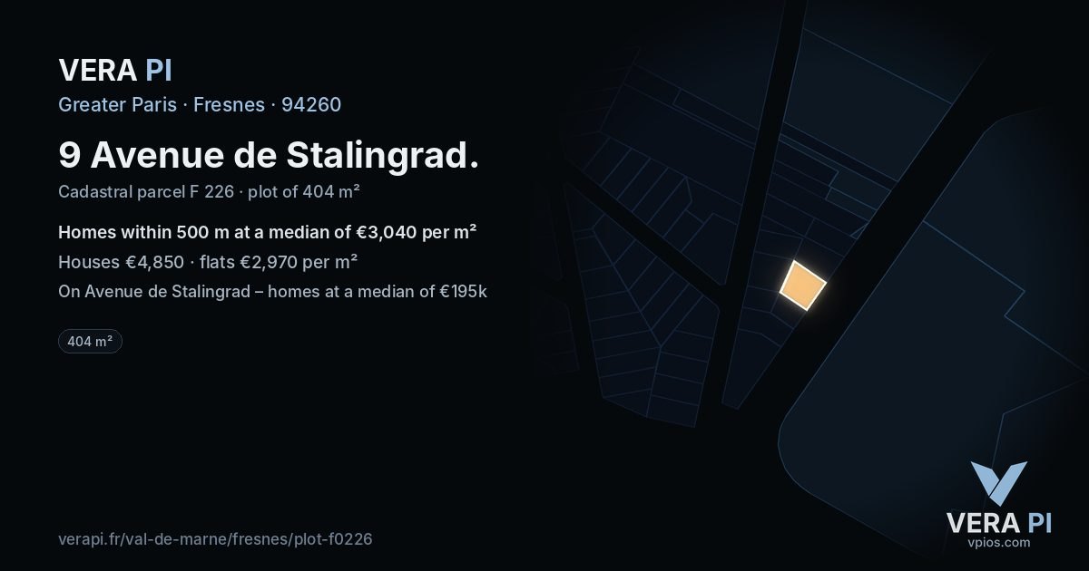 9 Avenue de Stalingrad, Fresnes at night – the plot lit, the parcels around coloured by the prices near them