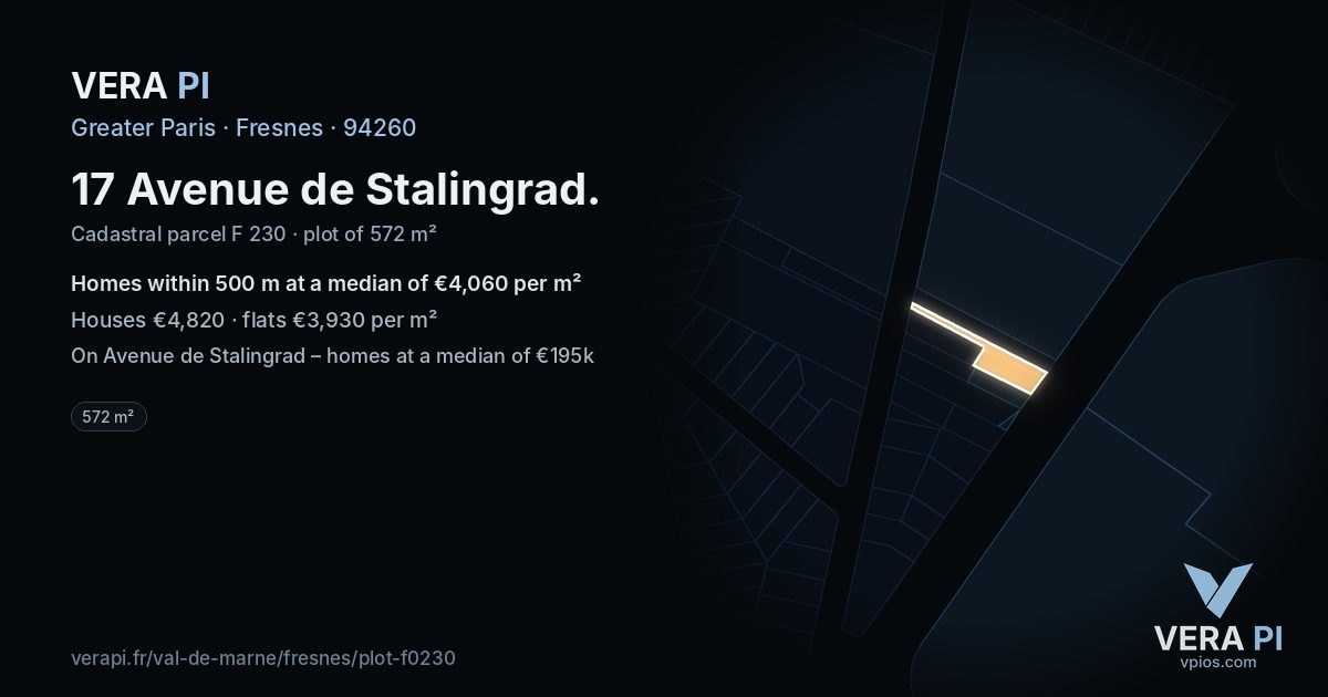 17 Avenue de Stalingrad, Fresnes at night – the plot lit, the parcels around coloured by the prices near them