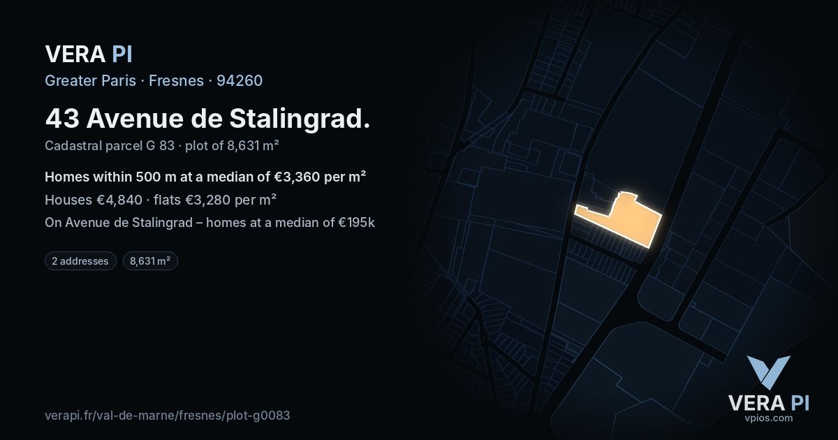 43 Avenue de Stalingrad, Fresnes at night – the plot lit, the parcels around coloured by the prices near them