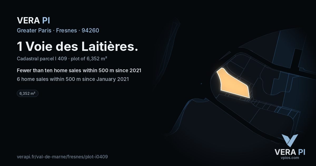 1 Voie des Laitières, Fresnes at night – the plot lit, the parcels around coloured by the prices near them