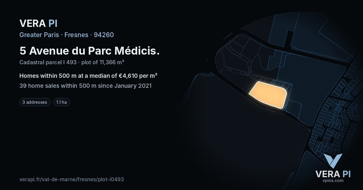 5 Avenue du Parc Médicis, Fresnes at night – the plot lit, the parcels around coloured by the prices near them