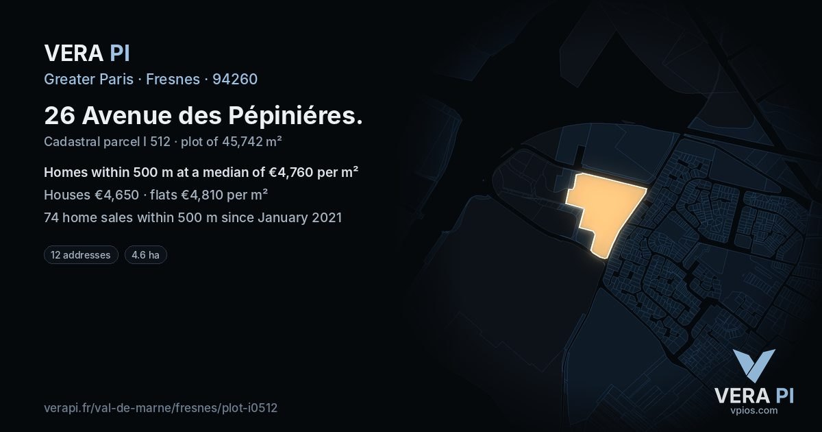 26 Avenue des Pépiniéres, Fresnes at night – the plot lit, the parcels around coloured by the prices near them