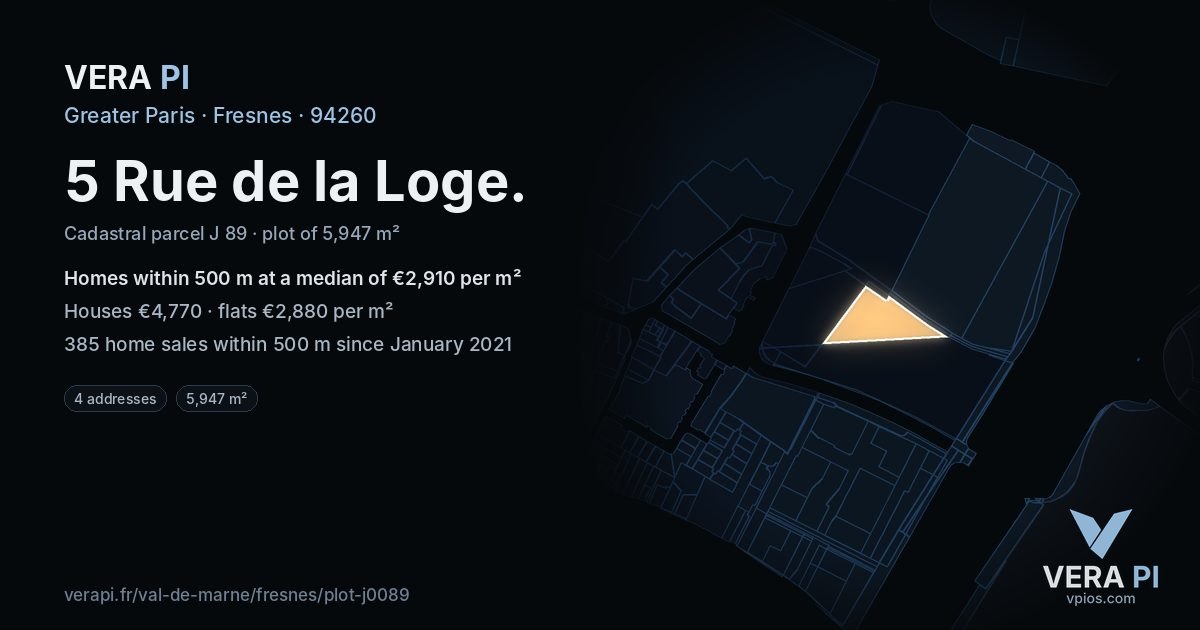 5 Rue de la Loge, Fresnes at night – the plot lit, the parcels around coloured by the prices near them