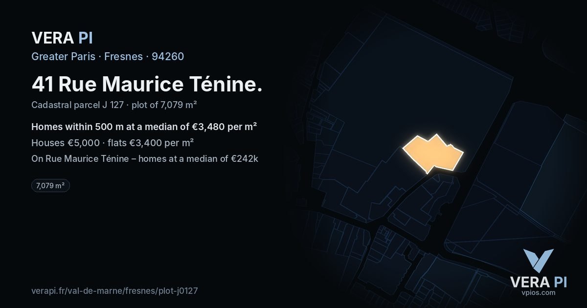 41 Rue Maurice Ténine, Fresnes at night – the plot lit, the parcels around coloured by the prices near them