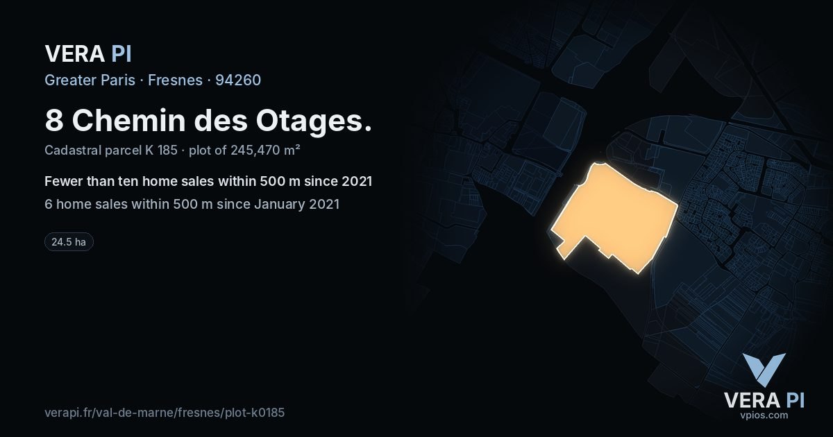 8 Chemin des Otages, Fresnes at night – the plot lit, the parcels around coloured by the prices near them