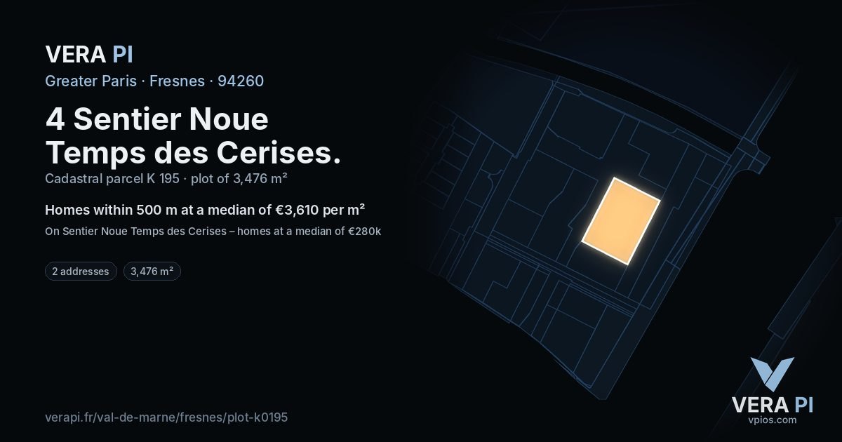 4 Sentier Noue Temps des Cerises, Fresnes at night – the plot lit, the parcels around coloured by the prices near them